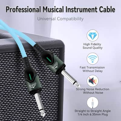Guitar Cable 10 ft, Guitar AMP Cable, 1/4 Inch TRS Straight to Straight, Amp Cord for Electric Guitar, Bass Guitar, Pro Audio(10 Foot Blue) image 2
