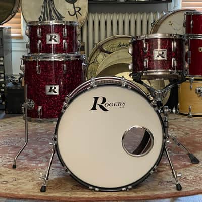 1970's Rogers XP8 Red Diamond Pearl 12/13/16/22 Big R Drum Kit image 1