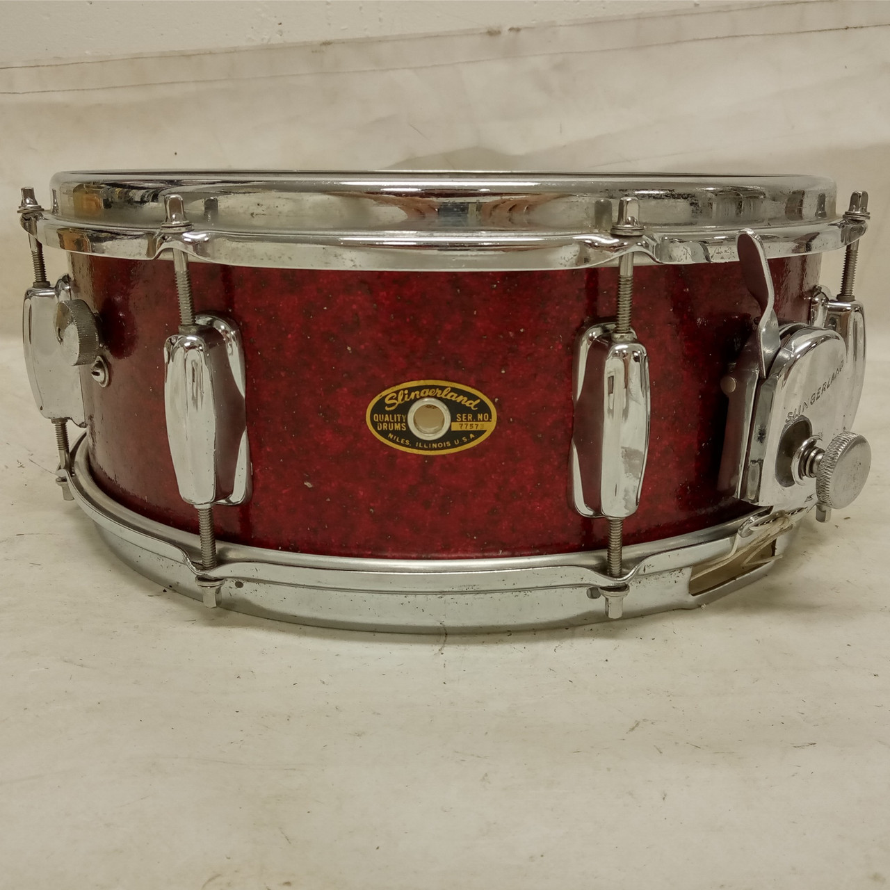 Slingerland 5.5x14"Artist 3Ply Maple Snare Drum Red Sparkle Vintage 60s Zoomatic — main photograph