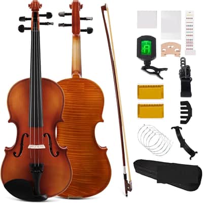 Violin 4/4 Full Size Kit, Violin Fiddle Set for Beginner Adults with Rosewood Bow, Extra Strings & Bridge, 2 Rosins, Tuner, Case, Mute, Fingerboard Stickers, Shoulder Rest image 1
