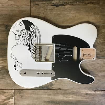 FRANCHIN Mars guitar body White Black Ink Handmade Indie Drawing Relic Aged Alder T-Style Made in Italy - Stock piece #11751221 image 4