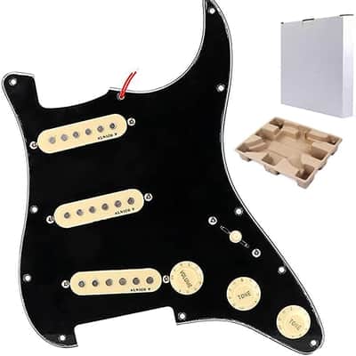Prewired Loaded Pickguard,Guitar Pickguard 3-Ply SSS Prewired Loaded Pickguard with Alnico V Pickups Kit Humbucker Pickups for Stratocaster/Strat Electric Guitars Replacement Parts (black) image 1