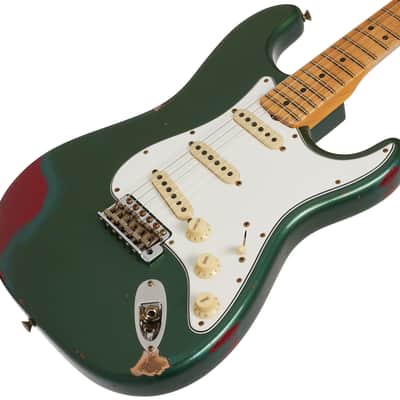 Fender Custom Shop Fat 64 Stratocaster Relic Aged Sherwood Green Metallic over Red Sparkle image 2