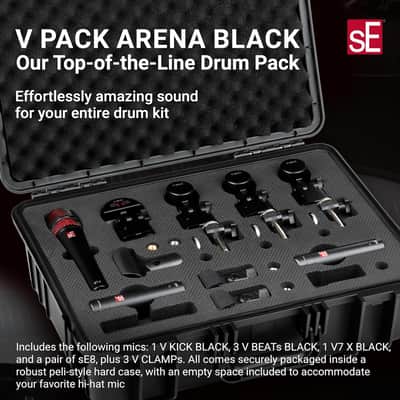 SE ELECTRONICS V Pack Arena Black Drum Mic Kit for Toms, Snares & Bass Drums - Includes 1 V Kick, 3 V Beats, 3 V Clamps, 1 V7 X Instrument Microphone, 2 sE8 Condensers & More image 2