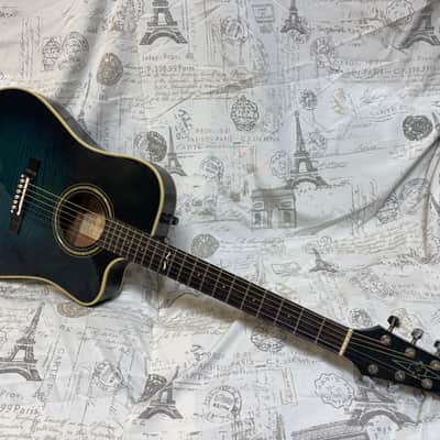1980’s Alvarez 5081N Thin Body Dreadnaught Acoustic Electric in Blue Burst Flame image 15