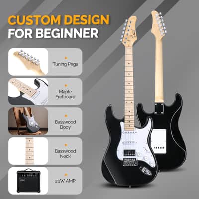 Glarry GST Electric Guitar HSS Pickups w/20W Amplifier Black image 5