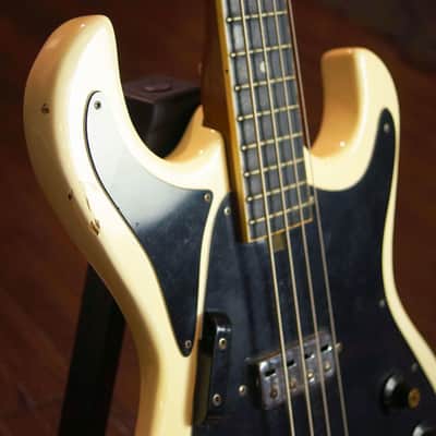 Arirang Short Scale Bass 1970s Olympic White & Mahogany Neck image 3