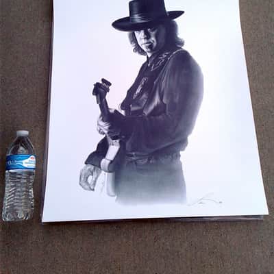 Stevie Ray Vaughan Poster Pencil Sketch 1990 Fender Stratocaster Guitar SRV Texas Flood Rock N Roll image 2