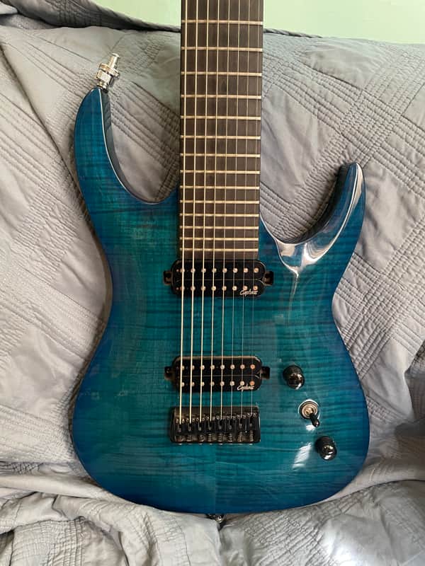 Agile Septor Pro 827 - trans blue neck through ebony fret image 1
