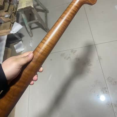 4 string electric bass neck jazz bass stainless steel 20frets  Roasted flame Maple guitar neck 34inch hole 18mm black dot inlay image 2