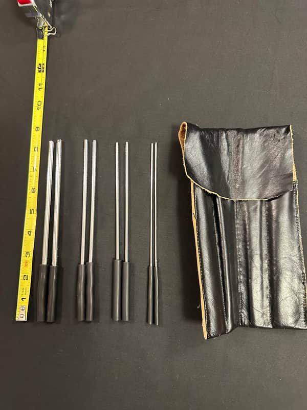 Triangle Beater Set, Homemade, 8 Piece (4 Pairs), 8" Length, w/Handmade Leather Case-EXCELLENT image 1
