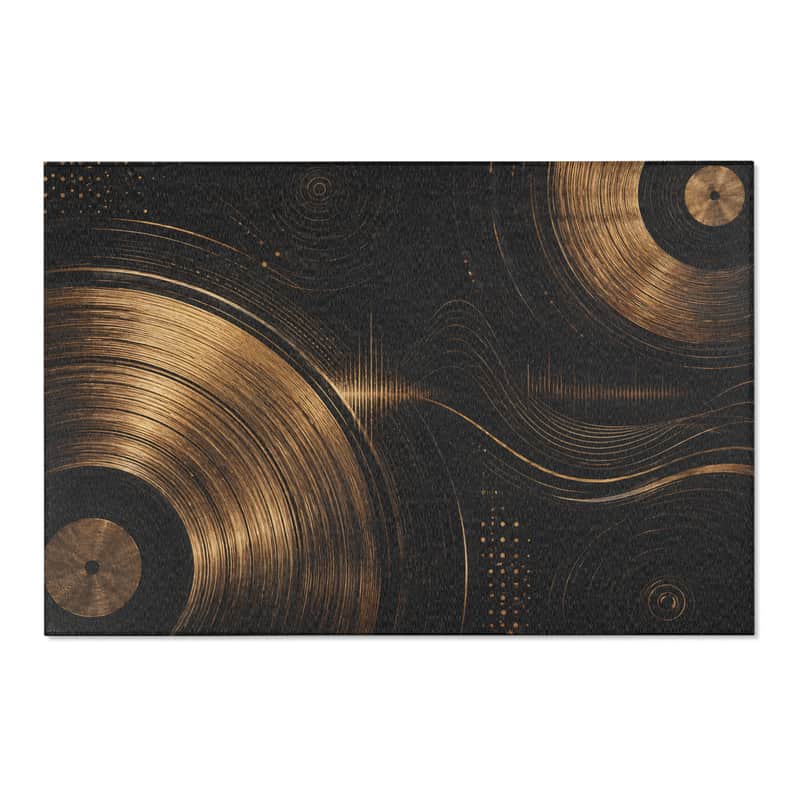 Black Gold Audiophile Area Rug Vintage Vinyl DJ Producer Studio Floor Rug image 1