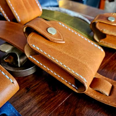 Guitar Wireless transmitter holster - handmade, hand stitched, vegetable tanned leather. image 16