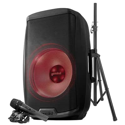 Gemini AS-2115BT-LT-PK 15 2000 Watt 2-Way Full-Range PA Active Bluetooth Loudspeaker with LED Party Lighting, Microphone and Stand image 1