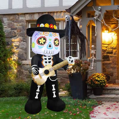 6FT Inflatable Mariachi Skeleton Halloween Decor w/ Guitar & LED Lights image 3