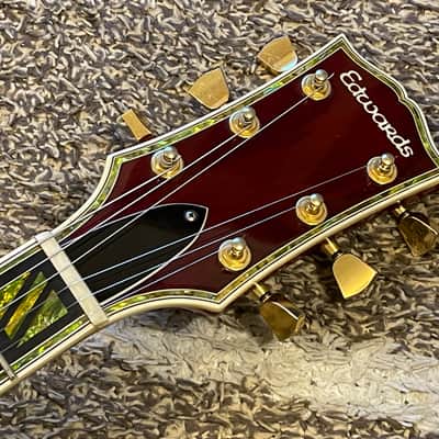 2000 Edwards/ESP E-LP-117 CTM MIJ MADE IN JAPAN Les Paul Custom/Supreme Type Burl Maple Top Abalone Binding See Thru Red image 4