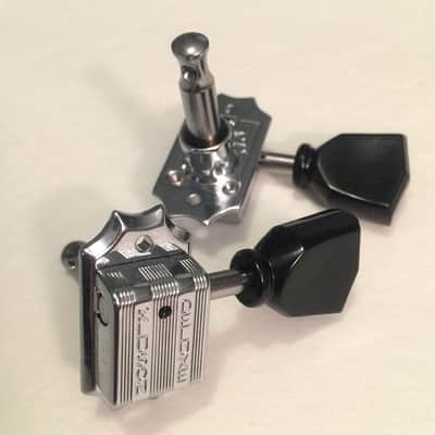 Guitar Tuner Set TONEPROS KLUSON Vintage Style 3x3 TUNERS - Black Keystone Button - CHROME image 2