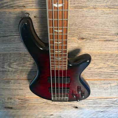 Used Schecter Stiletto Extreme 5 Bass Guitar - Black Cherry w/Bag image 2