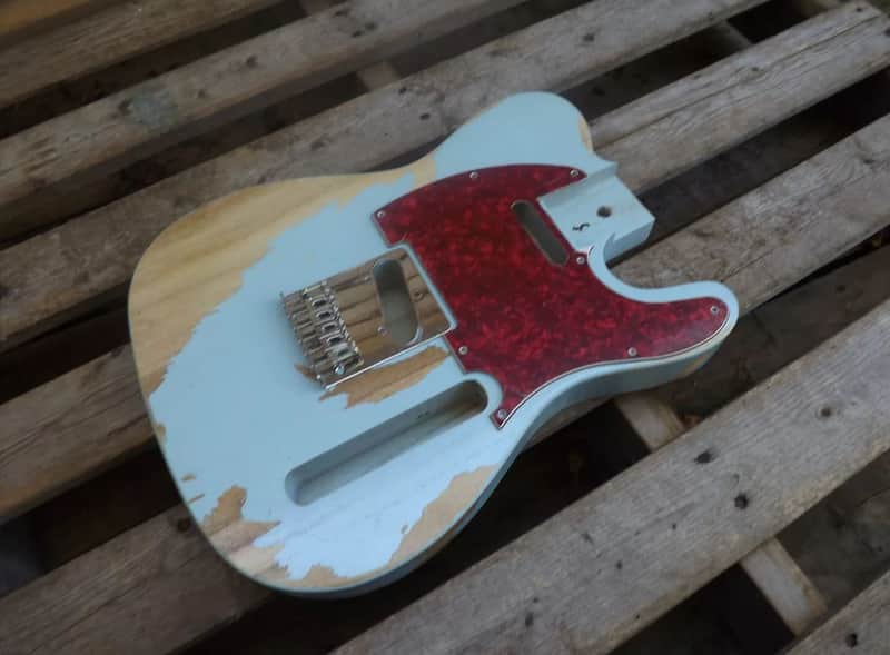 vintage Ponderosa Pine heavy relic baby blue tele guitar body nitrocellulose finish fits fender image 1