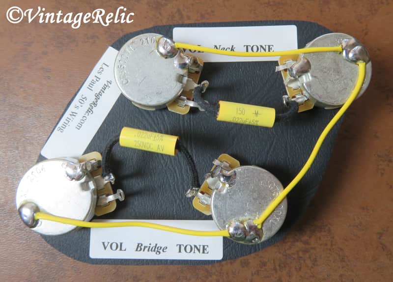 Wiring Kit Mallory MUSTARD .022uF Caps CTS 550k LONG shaft pots for Gibson Les Paul Std image 1