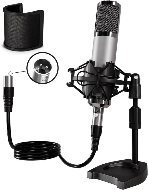 Studio Microphone, Professional Cardioid XLR Condenser Recording Mic Voice Over Kit with Desktop Stand for Music, Singing, Podcasting, and Vocal Streaming image 1