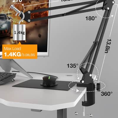 Mini Boom Arm - Mic Arm for Mini Microphone, Adjustable Boom Arm Stand with 3/8" to 5/8" Adapter image 2