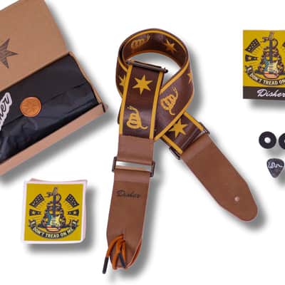 Disher Rattlesnake Don't Tread on Me Guitar Strap (Seatbelt-Nylon/Cowhide Leather) Gadsden Flag Guitar Strap (3 Colors) image 1