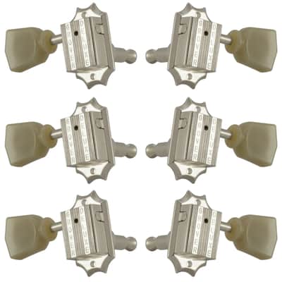 Grover 135 Series Machine Heads Set 3+3 Nickel Vintage - Plastic Keystone Buttons image 1