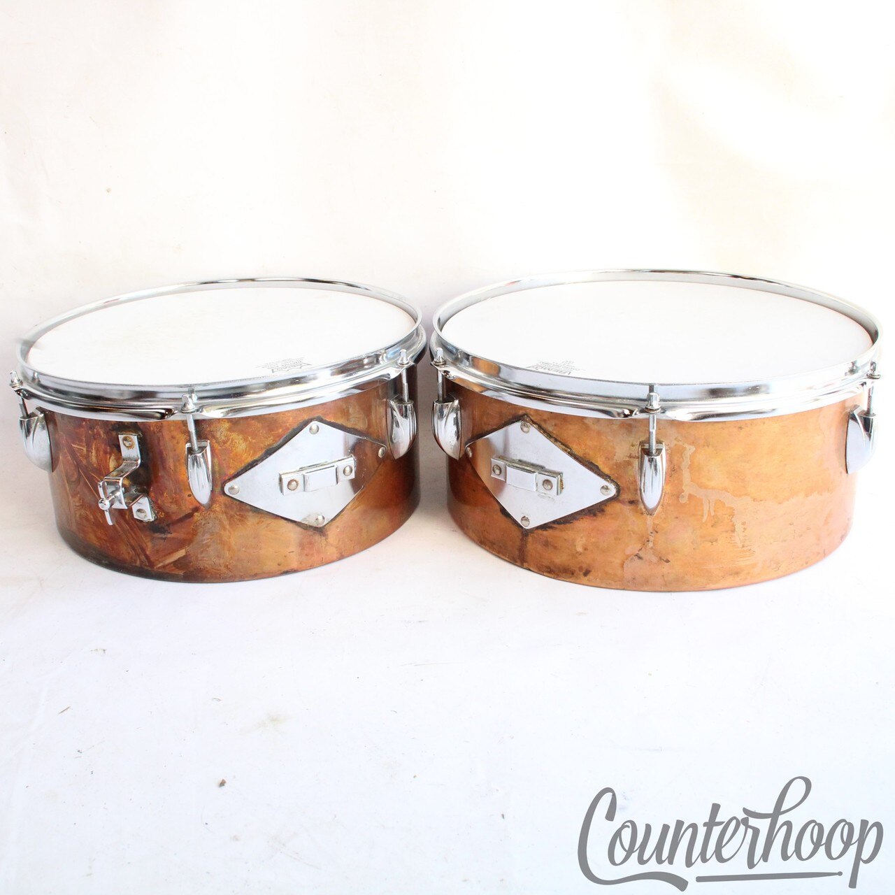 Pearl Copper Timbales 13,14x6"Latin Percussion Drums Made In Japan Vintage 60s* — main photograph