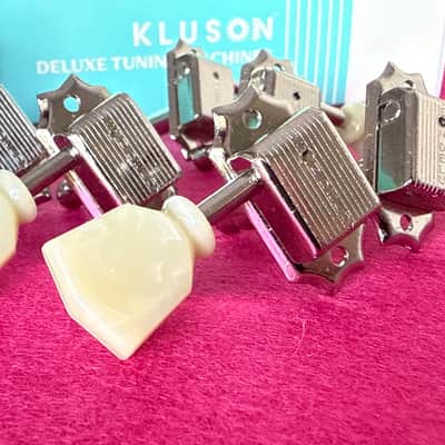 Kluson Single line 3 + 3 Guitar tuners for Gibson ®️ Guitars - Nickel - Single ring vintage tulip image 2