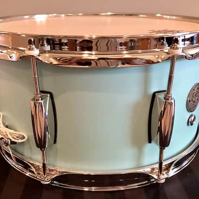 D.P. Custom Preferred Power Piccolo 6.5”x13” 6-Ply Maple Snare Drum Sea-Foam Blue-Sea Foam Blue / Brand New image 6