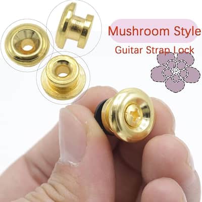 2pcs Gold Metal Guitar Strap Locks, Mushroom Style Guitar Strap Lock Buttons, Electric Guitar Strap Locks, Mushrooms Head Guitar Strap Button for Guitar Bass Ukulele image 2