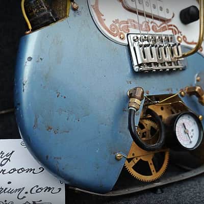 Steampunk Electric Guitar Light Blue image 2