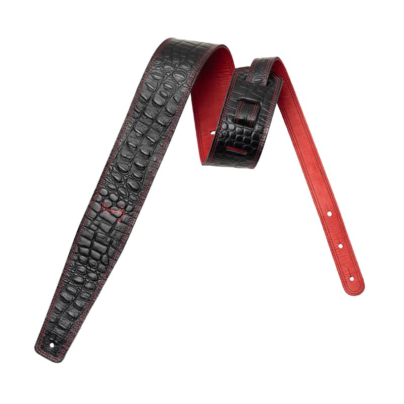 2.5" Faux Gator Leather Backed Guitar Strap - Dark Brown/Red Long (adjusts from 47" - 54") + $15.00 image 1