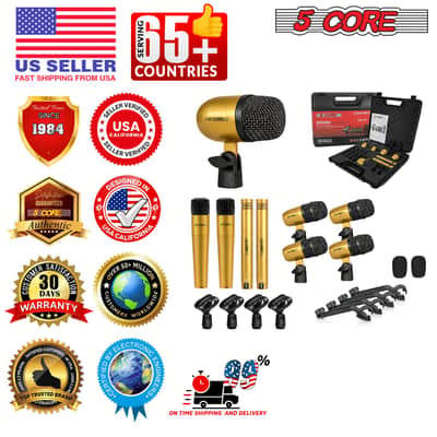 5 Core 9 Piece Drum Microphone Set w Kick Bass, Tom/Snare and Condenser Hi Hat & Cymbals Mics image 16