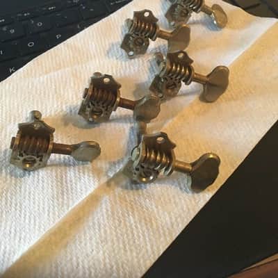 Grover Sta-tite Guitar Tuners Lot, 6 Bass Side, Nickel, 4 Bushings, Circa 1940s image 1