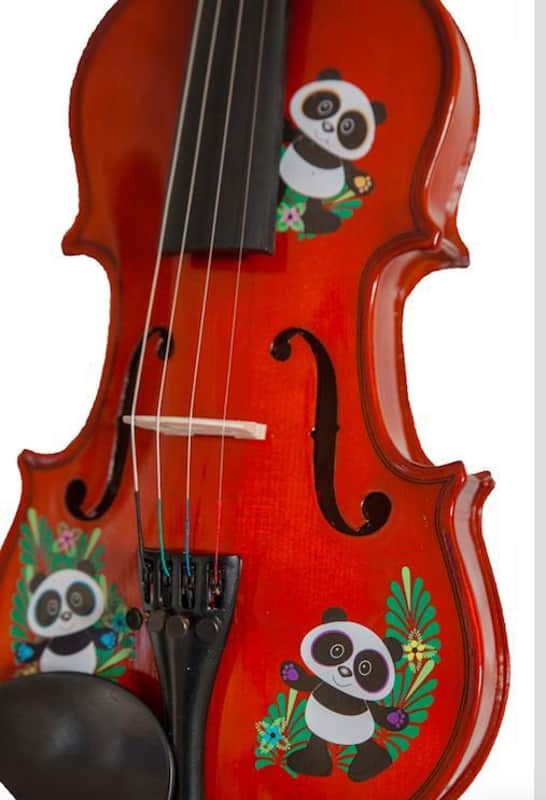 Rozanna's Panda Bear Violin Outfit w Stravinsky Quote 1/2 pearl fine tuners, w/brazilwood bow, case, pearl fine tuners, rosin, strings, set-up, Meets MENC qualiity standards image 1