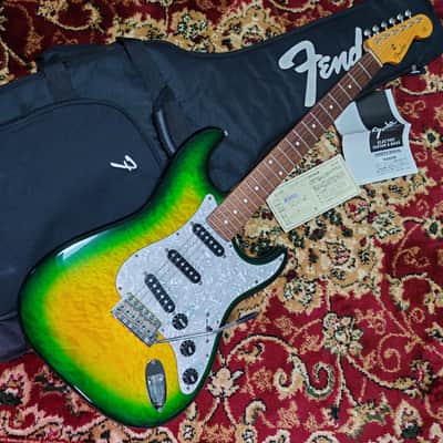 *RARE* 2013 Fender Stratocaster '62 Reissue ST62QT-YLM Yellow Lime Burst, High Grade Quilt Maple Top, Non-Catalog w/ Hangtags, MIJ Fujigen image 1