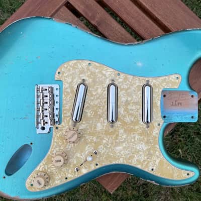 MJT Stratocaster body fits Fender 2015 *Metallic* Lake placid blue relic. Amazing finish checking! image 1
