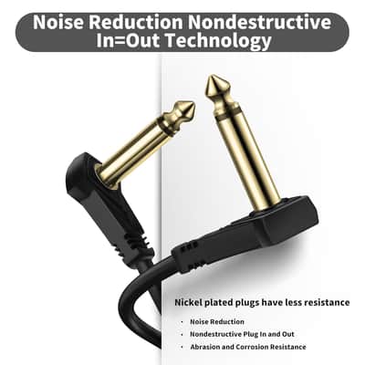 3 Pack 12 Inch Guitar Patch Cables Gold Plug, 30 cm Black Guitar Pedal Cable Effect Cable Cord, 1/4" inch TS Low Profile Right Angle Patch Cable for Guitar Effect Pedal image 2