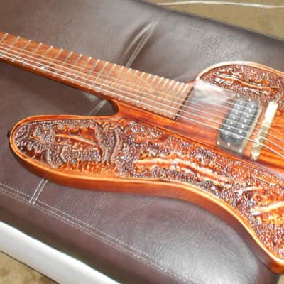 carved and hand painted , 7 strings firebird st guitar/bass ,aged  old cedar,neck thru, preorder now image 2