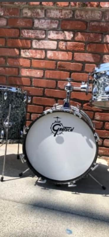 RARE! Gretsch 18” Round Badge Drum Set Black Diamond Pearl 3 Piece Drum Kit image 1