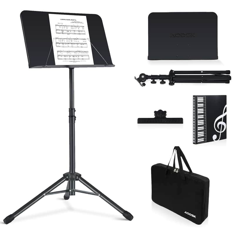 Sheet Music Stand,5 In 1 Dual-Use Folding Sheet Music Stand & Desktop Book Stand With Portable Carrying Bag & Music Sheet Clip Holder & Sheet Music Book(Black) (As-M55) image 1