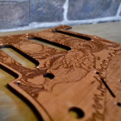 Handcrafted Cherrywood Pickguard for Fender Stratocaster HSS/SSS – Laser-Engraved Unique Design image 3
