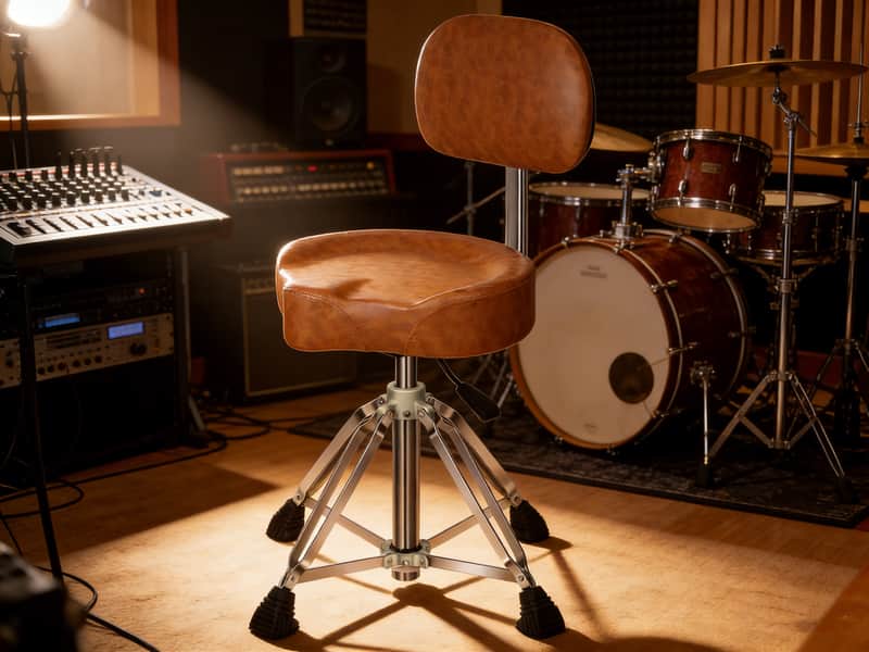 Augioth Four-Legged Hydraulic Drum Stool, Anti-Shake Rectangular Base + Memory Foam Cushion, Suitable for Double bass Drum Playing and Intense Performances-Brown image 1