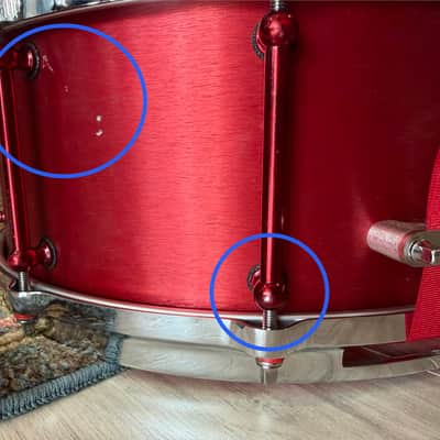 USED - Udrum Cherry Bomb 14"x6.5 Snare Drum, Red 3mm Aluminum [SKU 862411V] image 6