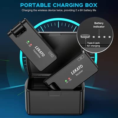 LEKATO 2.4GHz 4 Channel Wireless Guitar Transmitter Receiver W/ Charging Box 1/4”& 1/8”Plug image 1