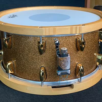 Yamaha MSD1470EJ Elvin Jones Signature 14x7" Maple Snare Drum with Wood Hoops, Gold Hardware 2000s - Gold Sparkle image 3