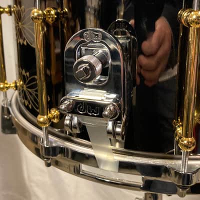 DW - 14x6.5" Memphis Drum Shop 30th Anniversary Limited Edition, Brass Snare Drum, Engraved with Gold Hardware & Tube Lugs 2010's - Black Nickel Over Brass image 10