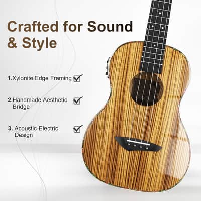 30 inch wood High Baritone LCD color display Electric Ukulele Professional Ukelele Kit Beginner Travel Guitar Starter Pack Bundle, Padded Gig Bag, Strap Set image 3